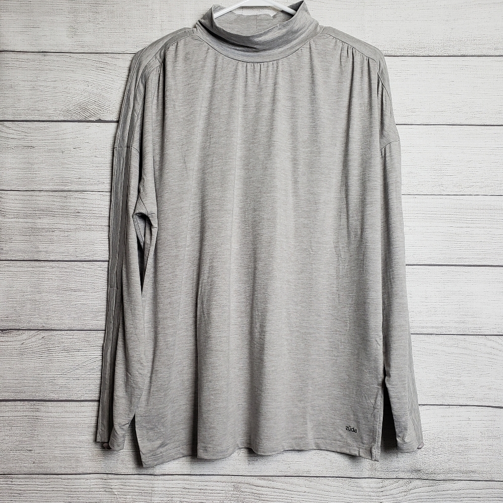 NWOT Zuda Mock Neck Rouched Long Sleeve Lightweight Pullover Top Womens XS